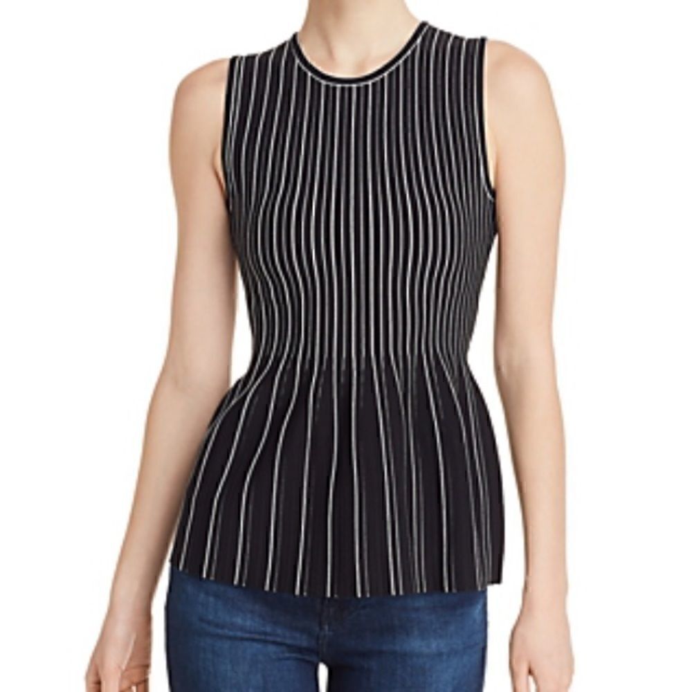 THEORY peplum shell black stripe lustrate new sz M